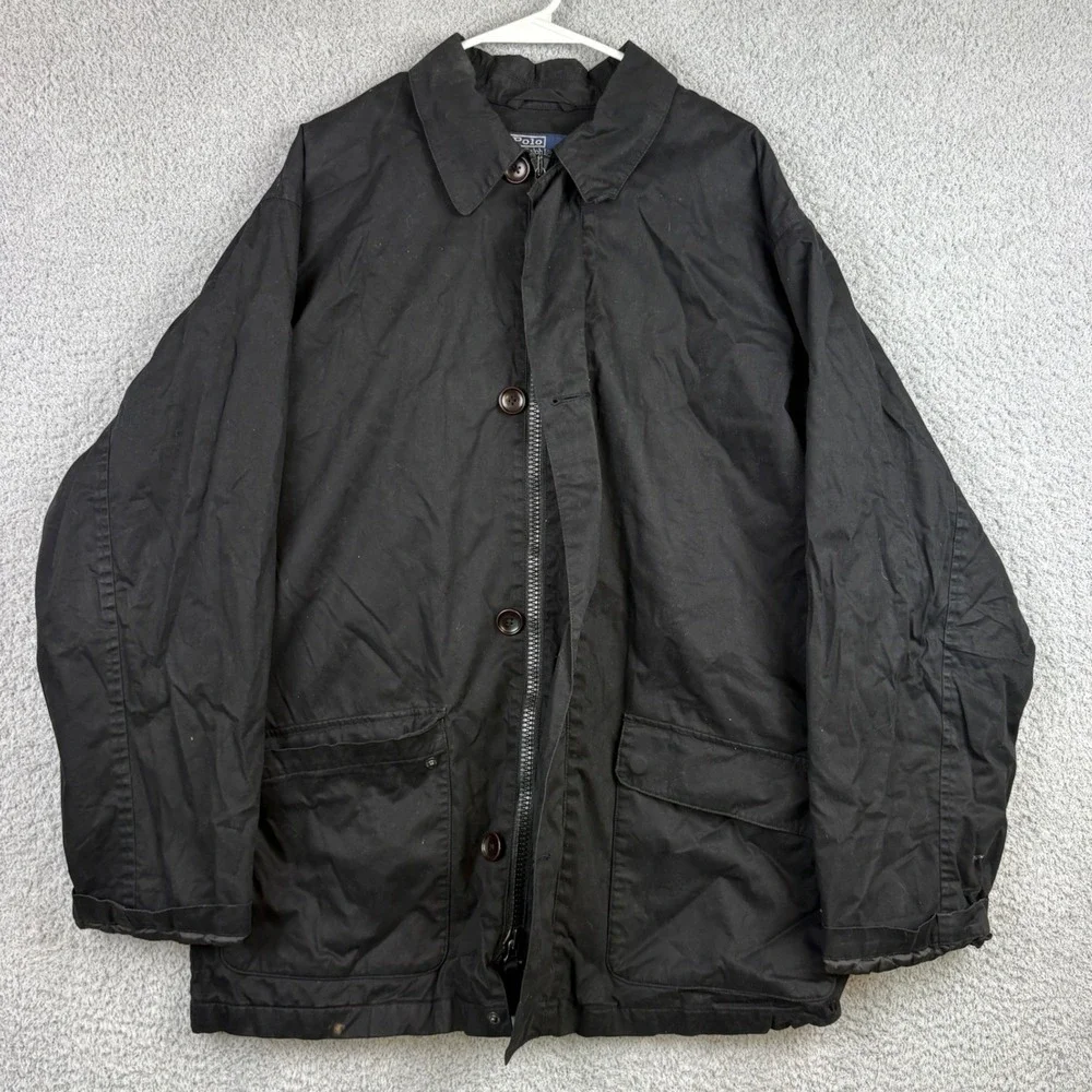 Polo Ralph Lauren Jacket Mens Large Black Cotton Field Coat Workwear Barn Y2K